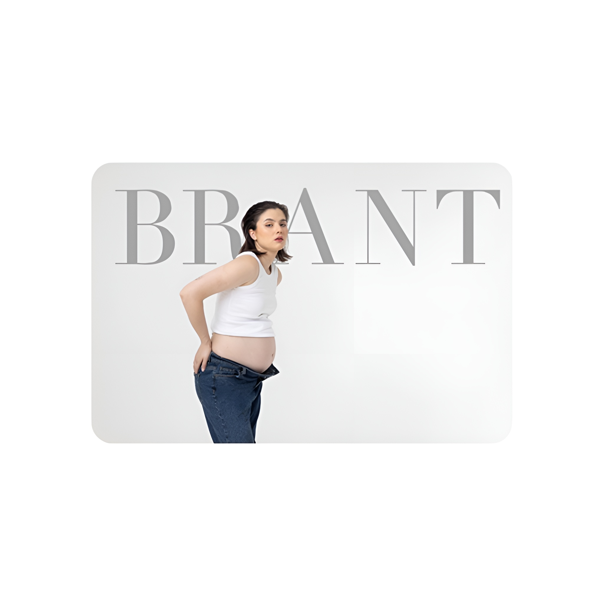 Woman posing with a 'BRANT' backdrop